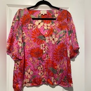 Sezane Aretha Blouse, Maxi Fuchsia Floral Print, Size 6 (FR 38) (Est Size Small)